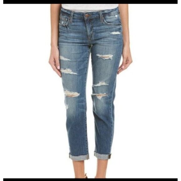 Joes Jeans Women 28 Blue Edison Destroy Denim Kency Mid Rise Boyfriend Slim Crop - Picture 2 of 9